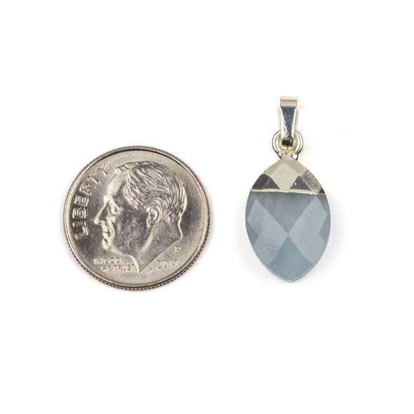 Aquamarine 10x19mm Pointed Dagger Pendant with Silver Plated Top and 2x7mm Bail - 1 piece