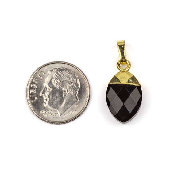 Black Obsidian 10x19mm Pointed Dagger Pendant with Gold Plated Top and 2x7mm Bail - 1 piece