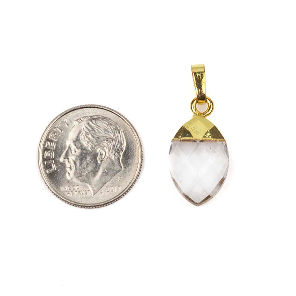 Clear Quartz 10x19mm Pointed Dagger Pendant with Gold Plated Top and 2x7mm Bail - 1 piece