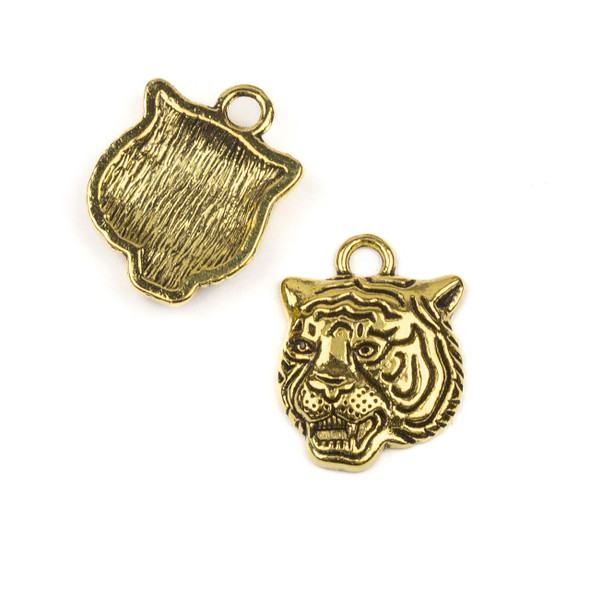 Gold Colored "Pewter" (zinc-based alloy) 17x22mm Tiger Head Charm - 6 per bag