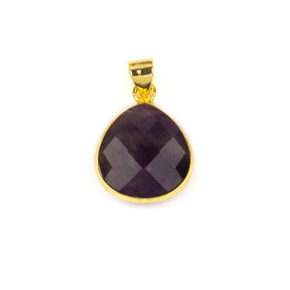 Amethyst 14x18mm Almond Drop with a Gold Plated Brass Bezel & Bail - 1 piece