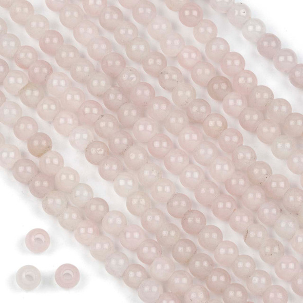 Large Hole Rose Quartz 6mm Round Beads with 2.5mm Drilled Hole - approx. 8 inch strand