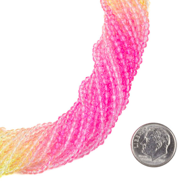 Crystal 2x3mm Ombre Pink Lemonade Rondelle Beads -14 inch strand, Color #7