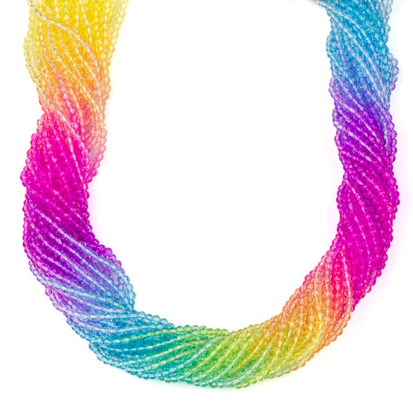 Crystal 2x3mm Ombre Neon Rainbow Rondelle Beads -14 inch strand, Color #22