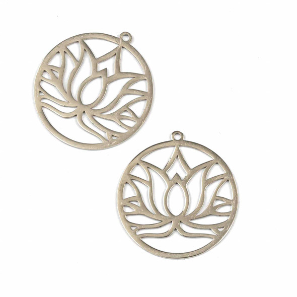 Natural Silver Stainless Steel 30x32mm Lotus Coin Components - 2 per bag
