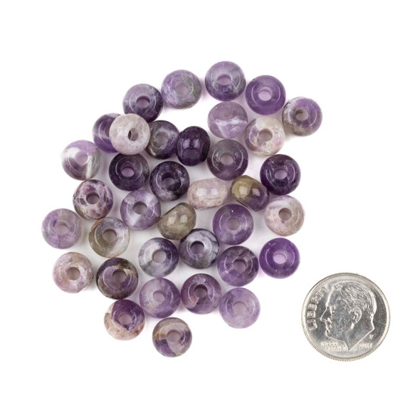 Large Hole Dogtooth Amethyst 5x8mm Rondelle with 2.5mm Drilled Hole - approx. 8 inch strand