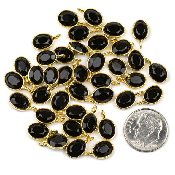 Onyx approximately 7x12mm Faceted Oval Drop with Gold Vermeil Bezel - 1 piece
