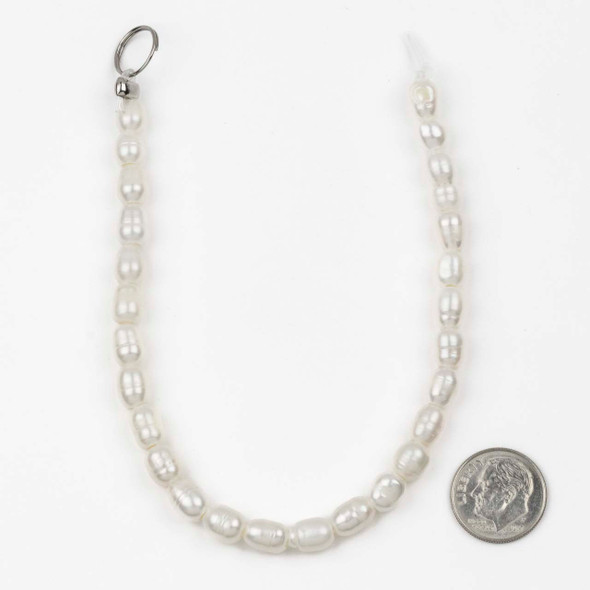 Large Hole Fresh Water Pearl 6-7mm White Rice Beads with a 2.5mm Large Hole - approx. 8 inch strand