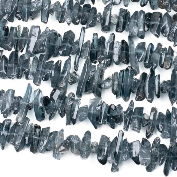 Cherry Tree Beads Dark Steel Blue Quartz 3-4x12-20mm Small Points - 15 inch strand 