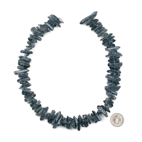 Cherry Tree Beads Dark Steel Blue Quartz 3-4x12-20mm Small Points - 15 inch strand 