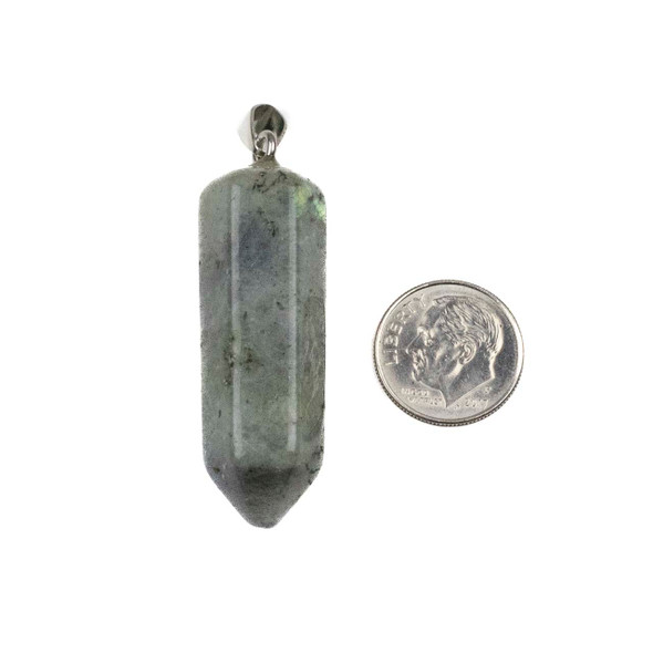 Blue Labradorite 15x48mm Hexagonal Point Pendant with Silver Plated Loop and Bail - 1 per bag