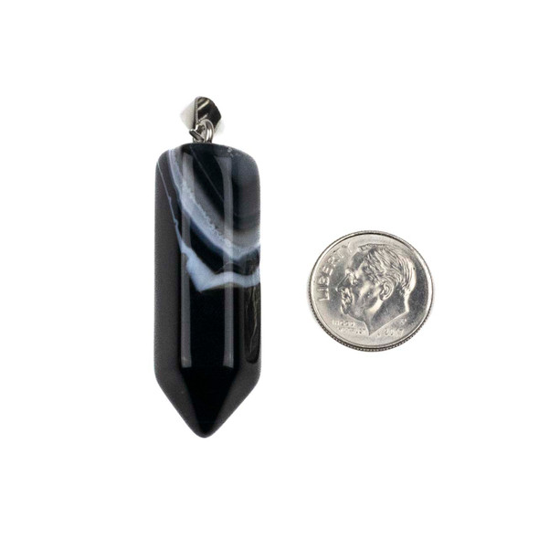 Sardonyx 15x48mm Hexagonal Point Pendant with Silver Plated Loop and Bail - 1 per bag