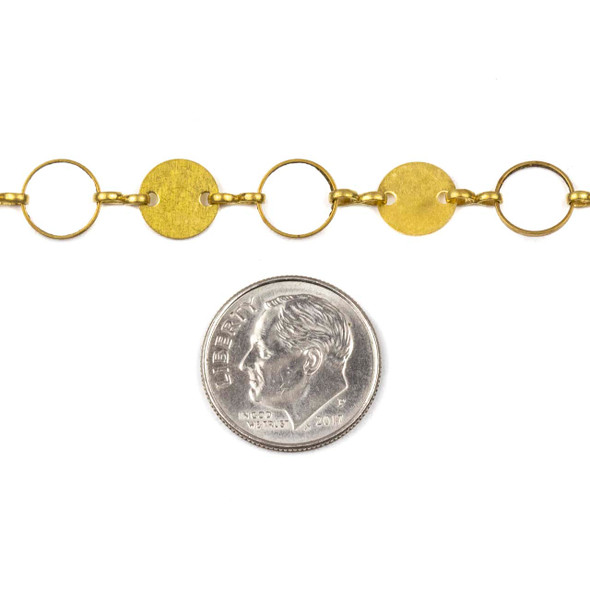 Brass Chain with 8mm Coin Links alternating with 8mm Solid Coin Links - chainHX-2392-2m - 2 meters