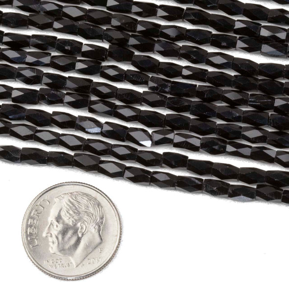 Crystal 2x4mm Jet Black Faceted Tube Beads - 18 inch strand