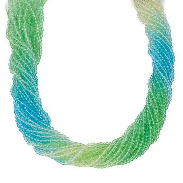 Crystal 2x3mm Ombre Blue, Yellow, & Green Rondelle Beads -14 inch strand, Color #28