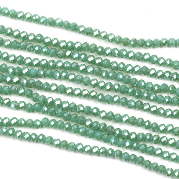 Crystal 2x2mm Opaque Island Blue Rondelle Beads - Approx. 15 inch strand