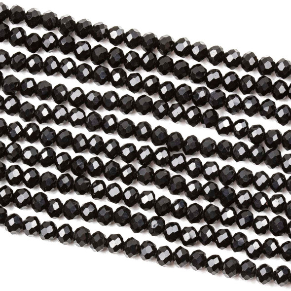 Crystal 3x4mm Midnight Black Rondelle Beads - Approx. 15 inch strand