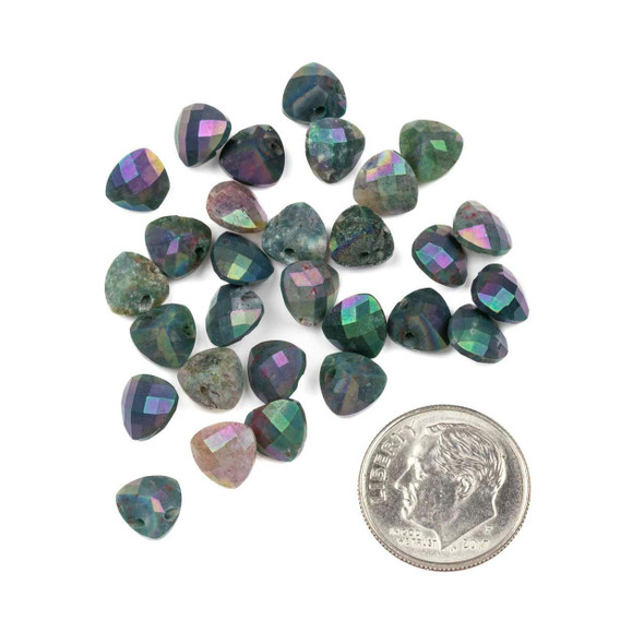 Cherry Tree Beads Natural Gemstone 7x7mm Faceted Top Drilled Trillion Beads with an AB finish - 2 pieces 