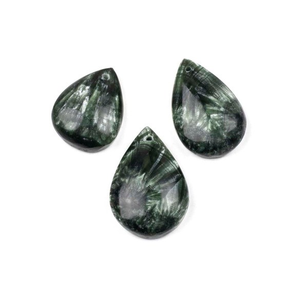 Green Charoite approx. 15x21-20x33mm Top Front Drilled Teardrop Pendant with a Flat Back - 1 per bag