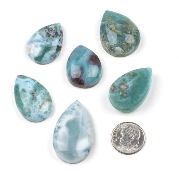 Larimar approx. 18x25-21x27mm Top Side Drilled Teardrop Pendant with a Flat Back - 1 per bag