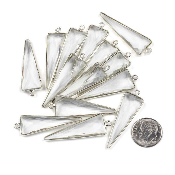 Cherry Tree Beads Clear Quartz approximately 13x39mm Faceted Triangle Drop with Sterling Silver Bezel - 1 piece 