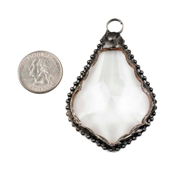 Glass 47x73mm Faceted Pointed Teardrop Pendant with Gun Metal Bumpy Bezel and Loop - 1 per bag
