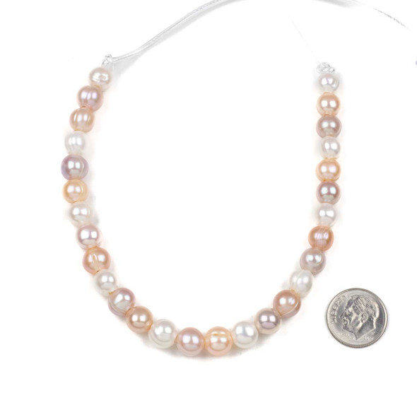 Large Hole Fresh Water Pearl 8-9mm Pink Mix Potato Beads with 2-2.5mm Drilled Hole - approx. 8 inch strand