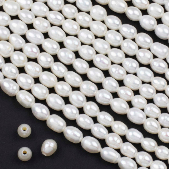 Large Hole Fresh Water Pearl 7x8mm White Rice Beads with a 2.5mm Large Hole - approx. 8 inch strand