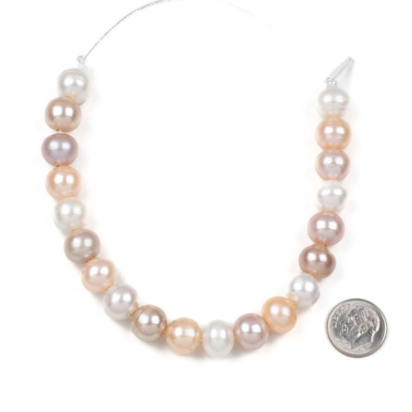 Cherry Tree Beads Large Hole Freshwater Pearl 10-11mm Pink Mix Potato Beads with a 2mm Large Hole - approx. 8 inch strand 