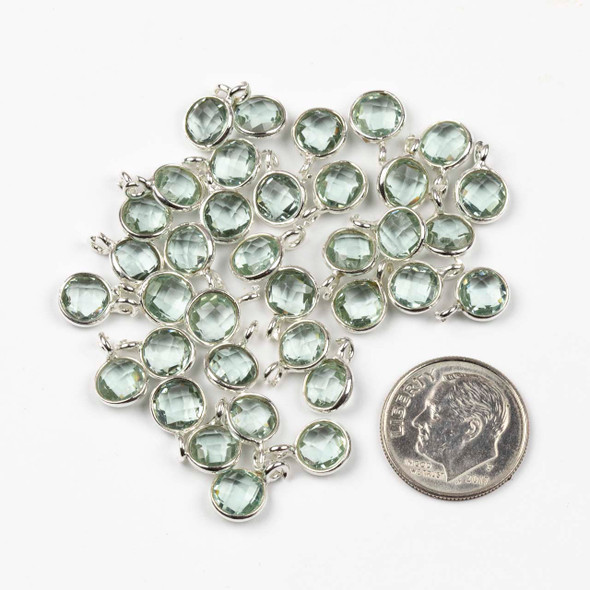 Aquamarine approximately 7x10mm Faceted Coin Drop with Sterling Silver Bezel - 1 piece