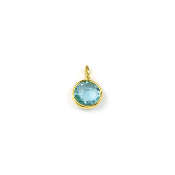 Sky Blue Quartz approximately 7x10mm Faceted Coin Drop Drop with Gold Vermeil Bezel - 1 piece