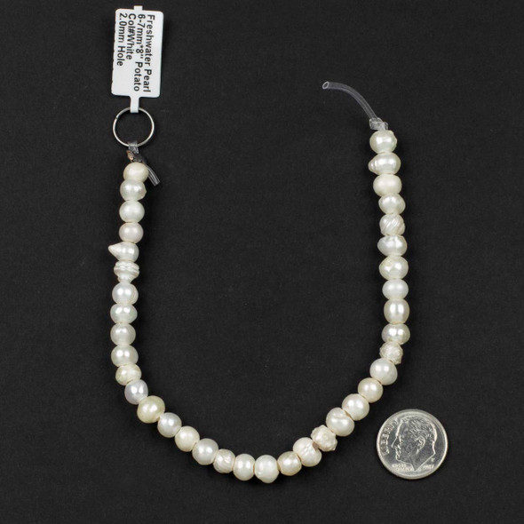 Large Hole Fresh Water Pearl 6-7mm White Potato Beads with a 2mm Large Hole - approx. 8 inch strand