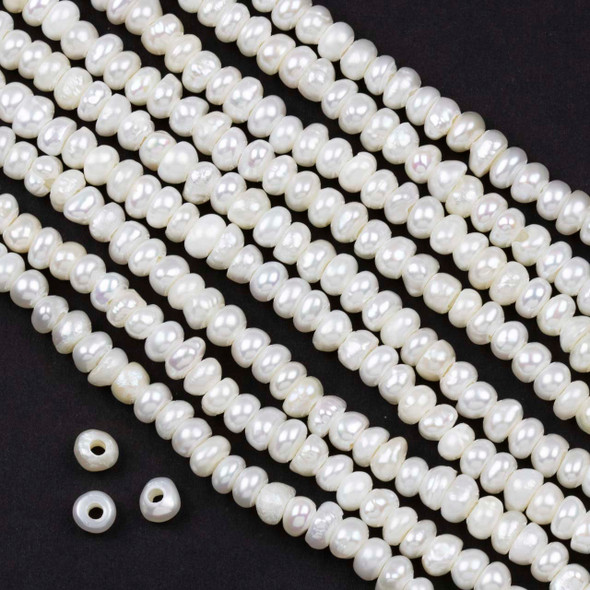 Large Hole Fresh Water Pearl 4x5-6mm White Rondelle Beads with a 2mm Large Hole - approx. 8 inch strand