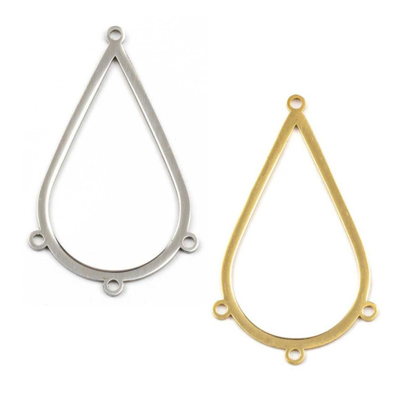 Cherry Tree Beads 304 Stainless Steel 24.5x42mm Teardrop Components with 4 loops - 2 per bag 