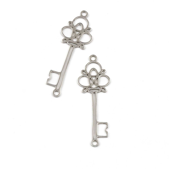 Silver 304 Stainless Steel 12x29.5mm Antique Key Components - 2 per bag