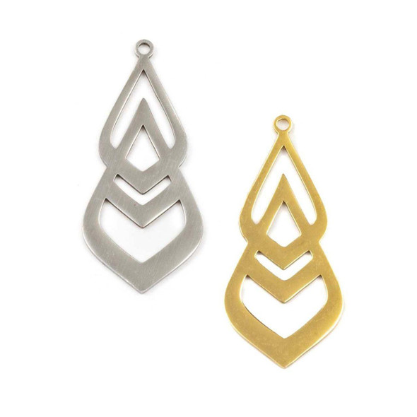 Cherry Tree Beads 304 Stainless Steel 17x36.5mm Overlapping Pointed Teardrop Components - 2 per bag 