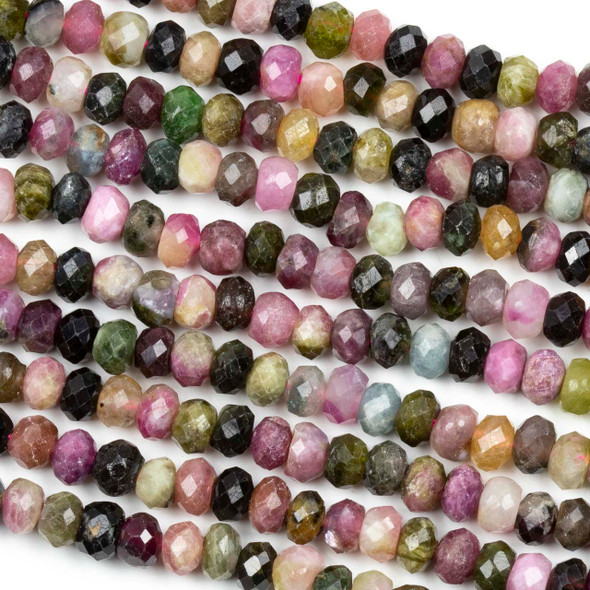 Rainbow Tourmaline 4x6mm Faceted Rondelle Beads - 8 inch strand