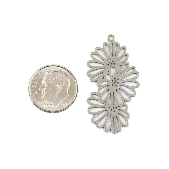 Cherry Tree Beads 304 Stainless Steel 19x37mm Three Daisy Components - 2 per bag 
