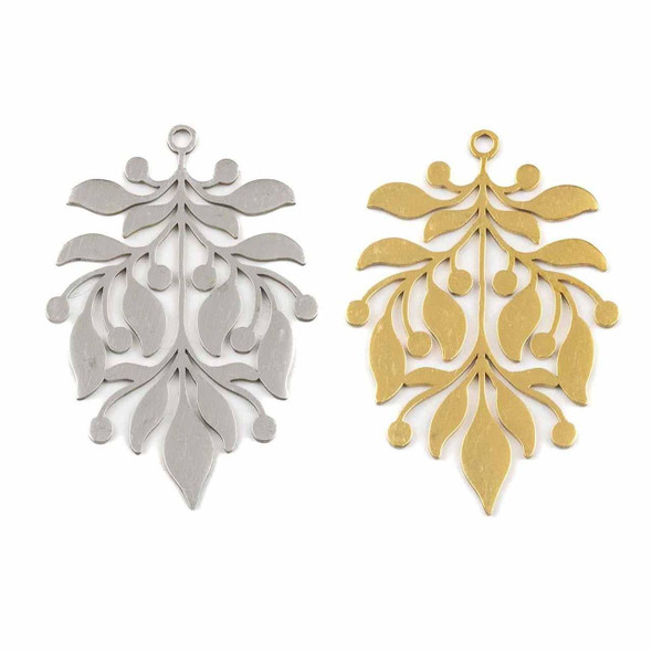 Cherry Tree Beads 304 Stainless Steel 25x36mm Leaf and Berry Components - 2 per bag 