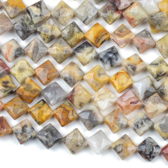Crazy Lace Agate 14mm Faceted Diagonally Drilled Square Beads - 16 inch strand