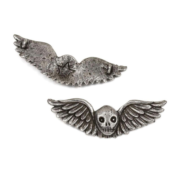  Green Girl Studios Pewter 18x48mm Winged Skull Pendant Link - 1 piece 