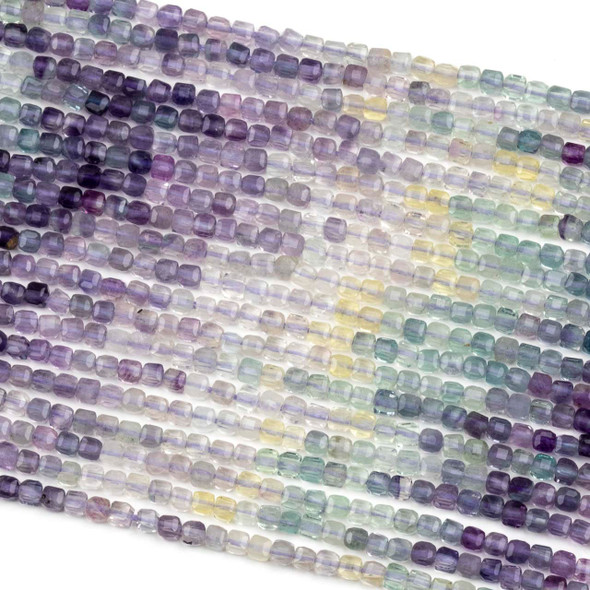 Multicolored Fluorite 2mm Faceted Cube Beads - 15 inch strand