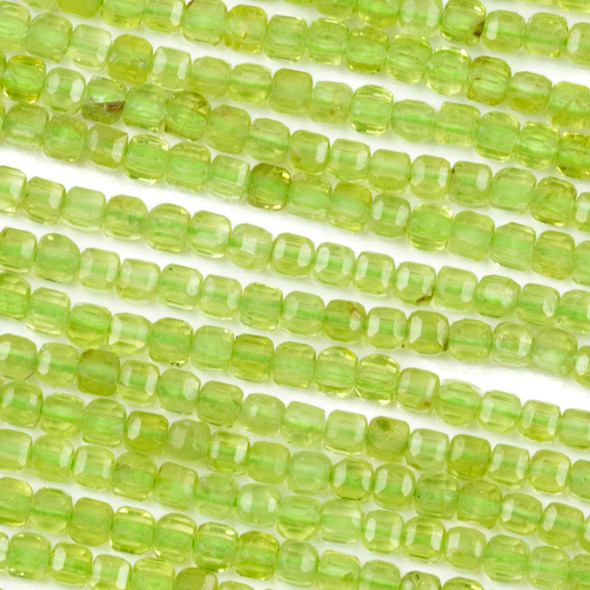 Peridot 2mm Faceted Cube Beads - 15 inch strand
