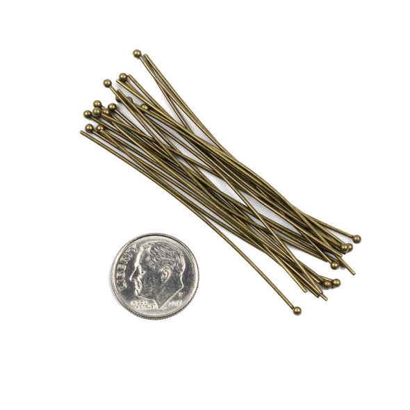 Vintage Bronze Plated Brass 2.4 inch, 20g Headpins/Ballpins with a 2mm Ball - 20 per bag