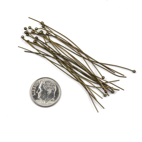 Vintage Bronze Plated Brass 2.4 inch, 22g Headpins/Ballpins with a 2mm Ball - 20 per bag