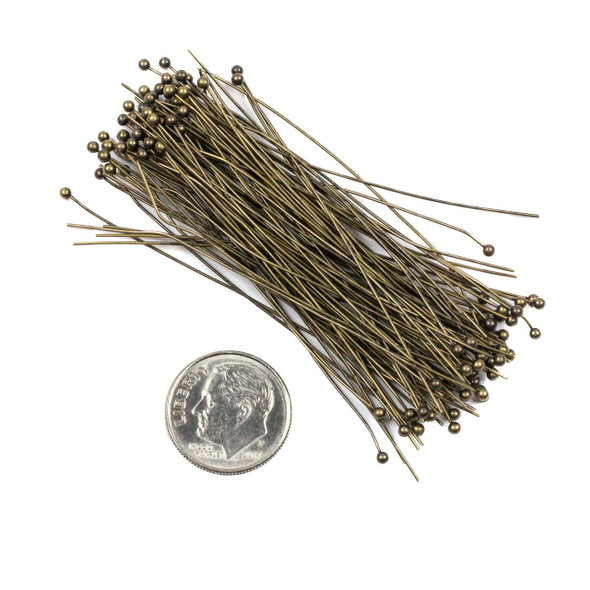 Vintage Bronze Plated Brass 2.4 inch, 24g Headpins/Ballpins with a 2mm Ball - 100 per bag