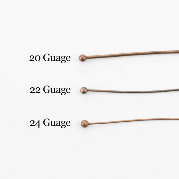 Cherry Tree Beads Vintage Copper Plated Brass 2.4 inch, Ballpins with a 2mm Ball 