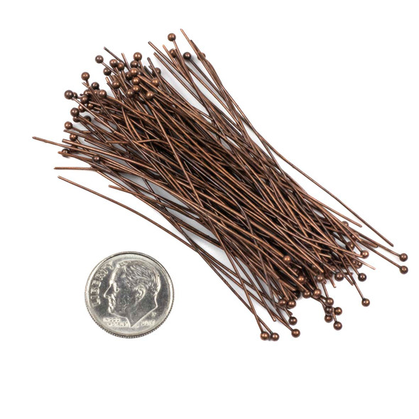 Vintage Copper Plated Brass 2.4 inch, 22g Headpins/Ballpins with a 2mm Ball - 100 per bag