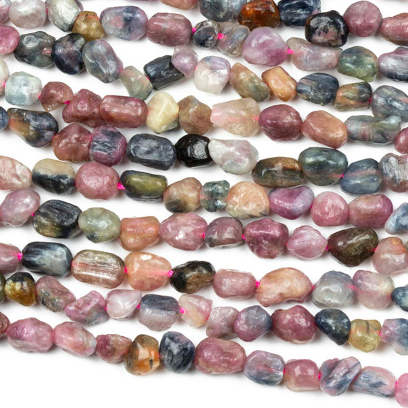 Pink and Blue Tourmaline 4x6mm Pebble Beads - 15 inch strand