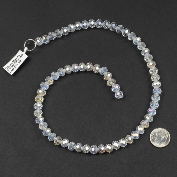 Crystal 6x8mm Clear Faceted Rondelle Beads with an AB finish - Approx. 15.5 inch strand